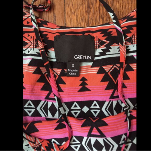 Greylin Silk Aztec Print Ruffle Mini Dress - Picture 7 of 8